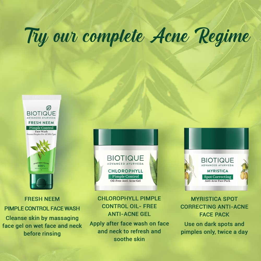 Biotique Fresh Neem Pimple Control Face Wash| Ayurvedic and Organically Pure| Prevents Pimples |100% Botanical Extracts| Suitable for All Skin Types | 100mL