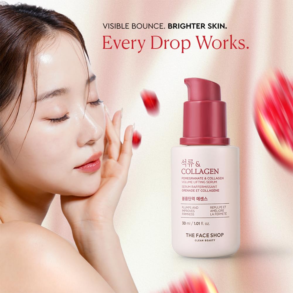 The Face Shop Collagen & Pomegranate Volume Lifting Face Serum | With 10% Marine Collagen & Hyaluronic Acid for Firming, Wrinkle Care & Intense Hydration | Korean Skincare Serum, 30ml