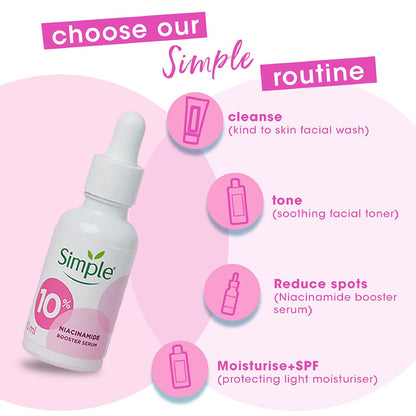 Simple Booster Serum 10% Niacinamide Provides Even Skin Tone & Hydration, Light Weight, Paraben Free, No Perfume, No Alcohol, Biodegradable, 15 ml