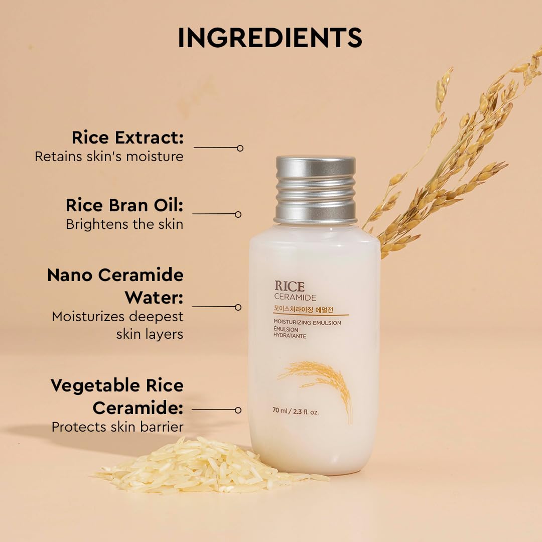 The Face Shop Rice & Ceramide Face Cream 70ml | Barrier Repair Moisturizer for Dry Skin, Intense Hydration & Strengthening | 12Hr Moisture Lock | Korean Skincare