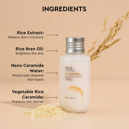 The Face Shop Rice & Ceramide Face Cream 70ml | Barrier Repair Moisturizer for Dry Skin, Intense Hydration & Strengthening | 12Hr Moisture Lock | Korean Skincare