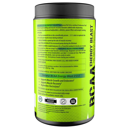 NATURYZ BCAA Energy Blast Pre Intra Post Workout Supplement With 7000 BCAA | Glutamine | Citrulline | Beta-Alanine for Muscle Recovery | Power & Energy-450 Grams(Guava Flavor)