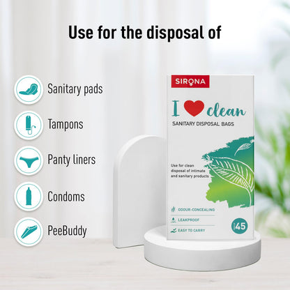 Sirona Sanitary Disposal Bags | 45 Bags | Pad Disposable Bags for Discreet Disposal of Tampons, Condoms, Sanitary Pads, Panty Liner & Personal Hygiene Waste (Green)