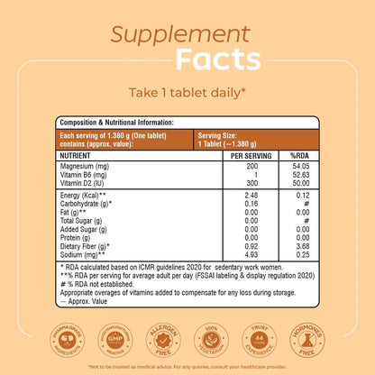 Arth Chelated Magnesium Bislycinate Supplement | With Vitamin D2 & Vitamin B6 | 200mg Elemental Magnesium | Supports Muscle Recovery, Relaxation & Better Sleep|Helps Reduce Stress & Anxiety | For Men & Women | 30 Veg Tablets