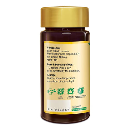 Zandu Turmeric Tablets with 100% Pure Turmeric Extract for Enhanced Immunity | Anti-allergic, Anti Inflammatory & Anti-Oxidant | Natural Cough & Cold Relief Formula (60 Tabs)