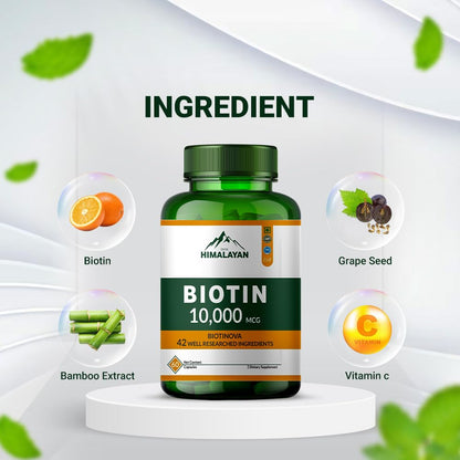 Divya Himalayan Biotin 10,000 MCG | Hair, Skin & Nail Support | 60 Vegan Capsules | High Potency | Non-GMO, Gluten-Free