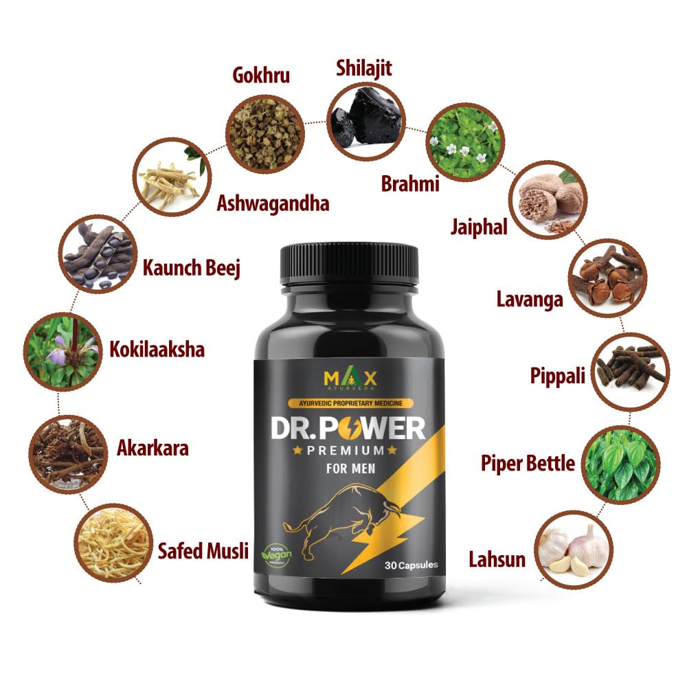 Max Ayurveda Dr Power Premium Capsules For Men - (30 Capsules) Stamina, Strength and Vitality Booster