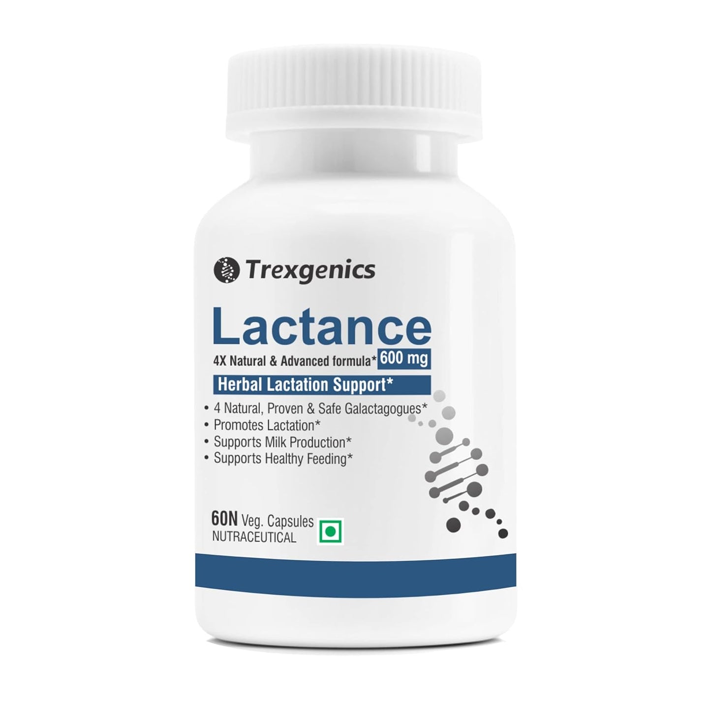 Trexgenics LACTANCE Lactation Support 4X Galactagogues 600 mg VEGAN & NON-GMO (60 Veg. Capsules) (Pack of 1)