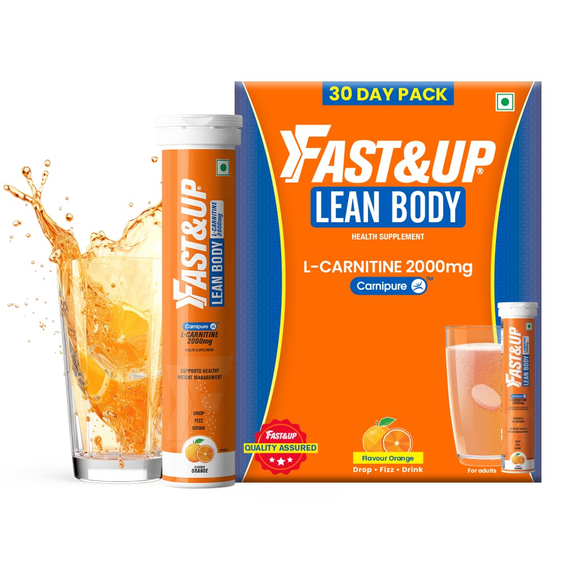Fast&Up L-Carnitine 2000mg Effervescent Tablets | Premium CarnipureÂ® Carnitine Supplement | Helps Convert Fat into Energy, Supports Weight Loss, Fat Burn & Lean Muscle | Orange Flavour, 20 Tabs (Pack of 3)