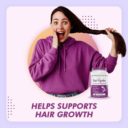 Healthyhey Nutrition HairVgrow - Natural Hair Growth and Stop Hair fall Formula Supplement - 60 Veg. Capsules
