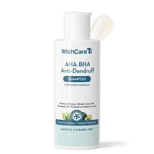 WishCare Hydrating Anti Dandruff Shampoo | 100% Dandruff Reduction | Removes Flakes & Hydrates Scalp | Proven Clinically | Piroctone Olamine, Salicylic Acid, AHA & BHA | Paraben & Sulphate Free | For Women And Men | 120ml