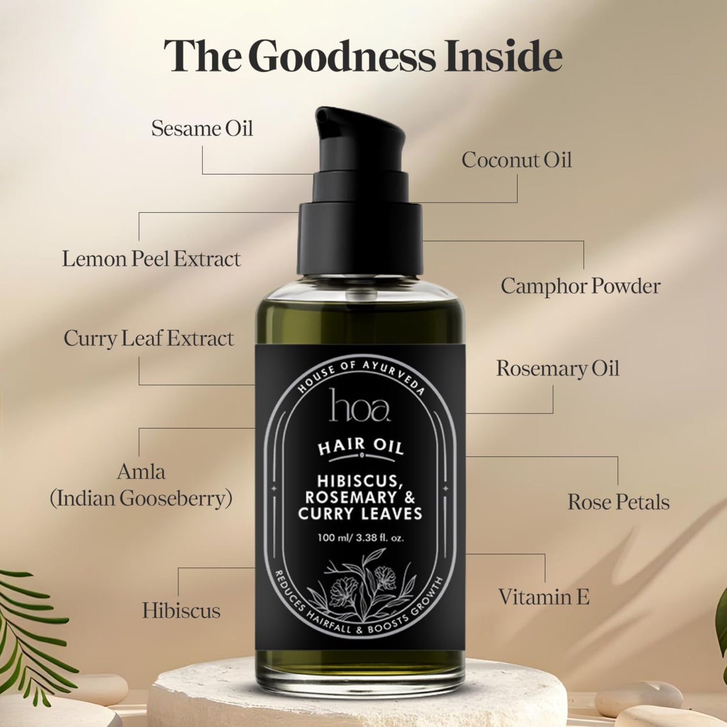 Hair Oil for Hair Fall Control, Frizz Control,Hair Growth & Dandruff Relief with Hibiscus, Curry Leaves and Rosemary | Lightweight & Non-Sticky - 100ml