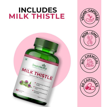 Simply Herbal Milk Thistle Extract 800mg with Silymarin â€“ 60 Vegetarian Capsules | Liver Support Formula | Herbal Supplement for Wellness