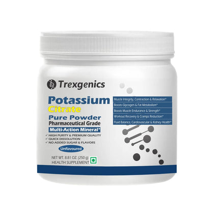 Trexgenics POTASSIUM CITRATE Pure Powder Pharmaceutical Grade Electrolyte Balance, Nerve & Muscle Health (250 gram / 8.81 OZ)