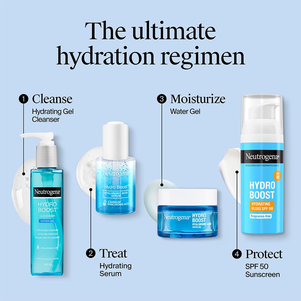 Neutrogena Hydro Boost Hyaluronic Acid Face Moisturizer 50ml | 24 hours long lasting Hydration | Oil free non sticky light water gel fast absorbing| Daily use | All Skin Types | For Men & Women 50g