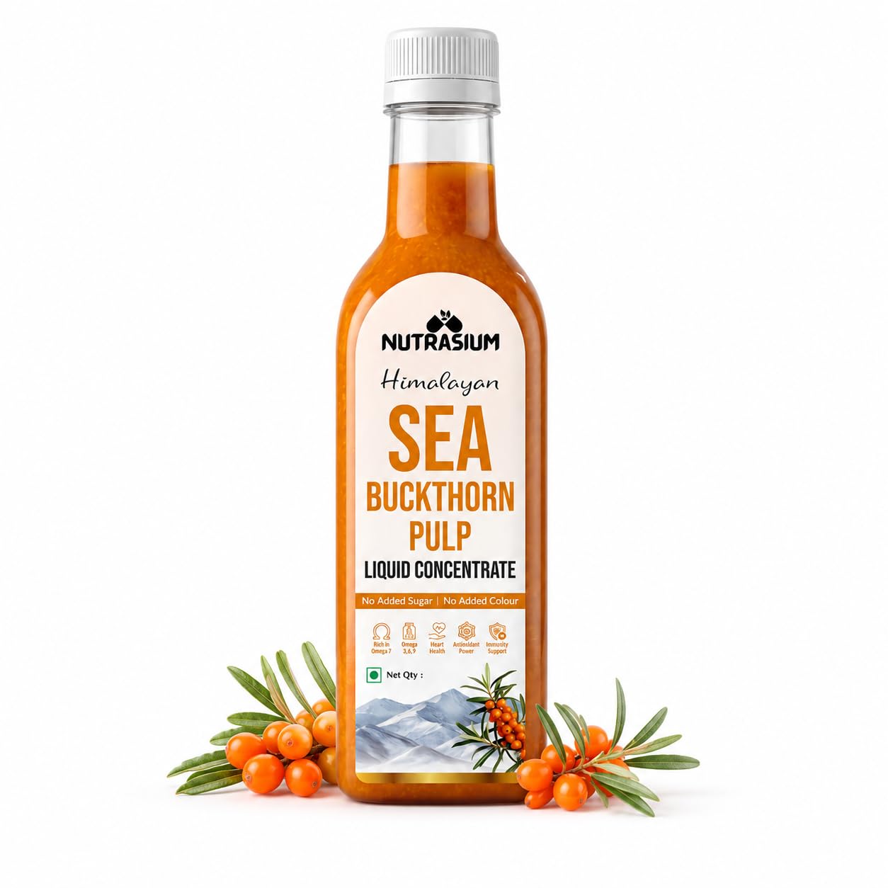 Nutrasium Himalayan Sea Buckthorn Berry Juice - 500 ml - Natural Source of Vitamin C, Omega 3 6 7 9, Antioxidants for Immunity, Skin Glow & Gut Health - 50 Glasses