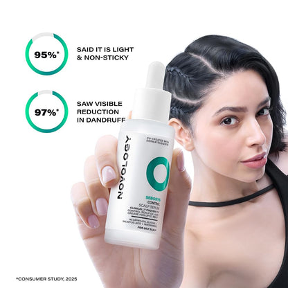 Novology Sebosys Control Scalp Serum for 48hrs Oil Control with 1% Capryloyl, Salicylic Acid, Niacinamide| Targets greasy hair and itchy scalp | 50ml