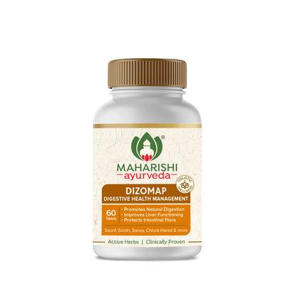 Maharishi Ayurveda Dizomap, Ayurvedic Tablet Medicine For Indigestion & Constipation, Improves Liver Functioning & Intestinal Flora, Saunf, Sonth, Sanay & Chhoti Harad, 60 Tablets