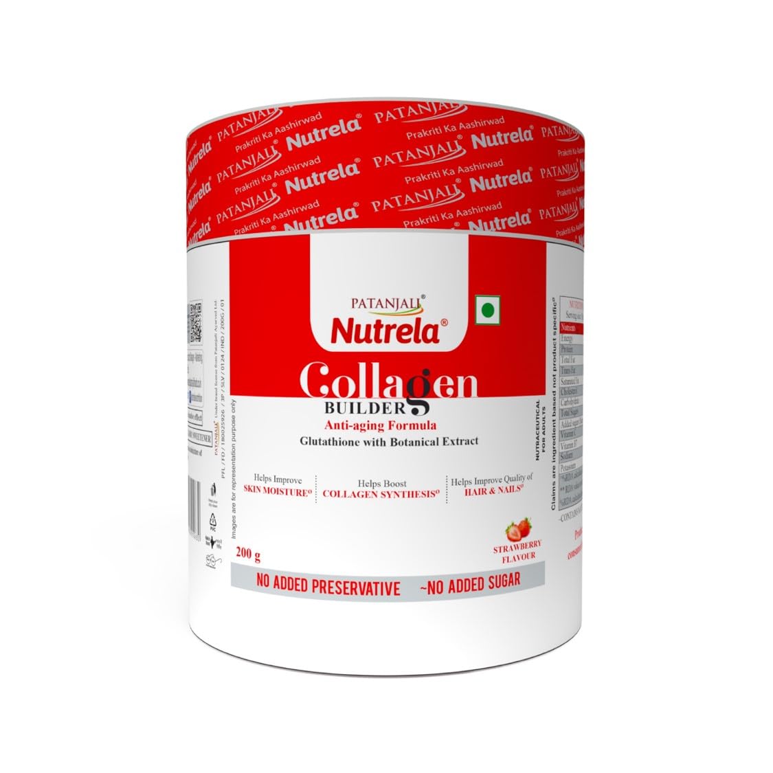 NUTRELA Collagen Builder For Men & Women|Patanjali Collagen Supplement Powder For Healthy Skin,Hair & Nails - 200 G (Strawberry Flavour,1 Count,20 Servings)