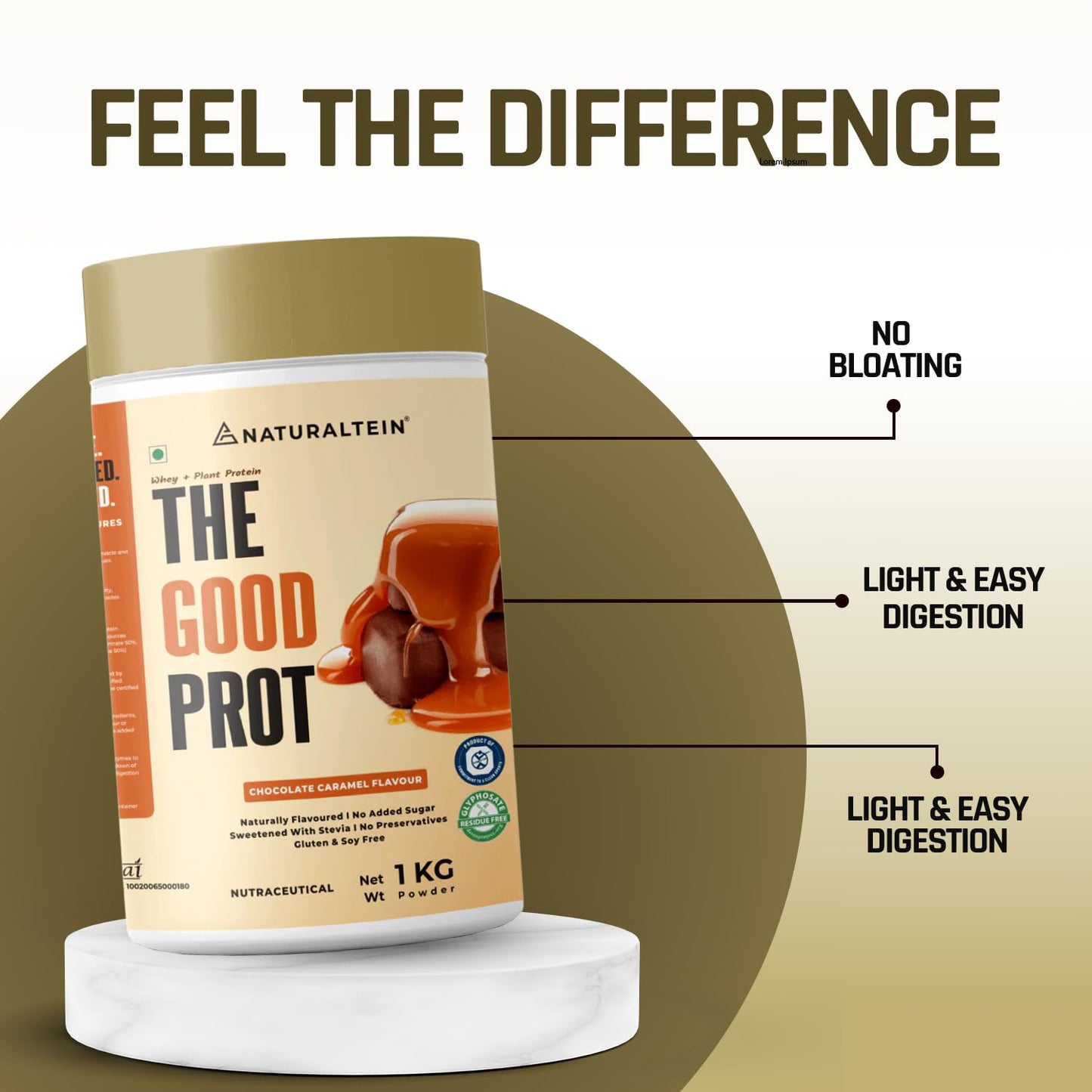 NATURALTEIN The Good Prot 1 kg (Chocolate Caramel) | 22g Protein Per Serving | No Artificial Flavors | Clean & Natural Protein Blend | Plant & Whey Protein Mix