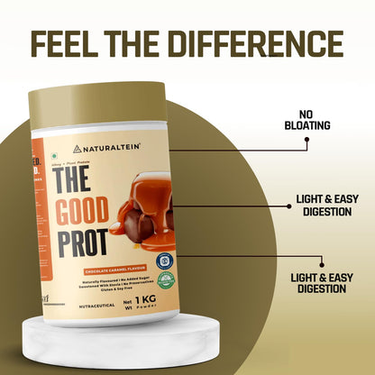 NATURALTEIN The Good Prot 1 kg (Chocolate Caramel) | 22g Protein Per Serving | No Artificial Flavors | Clean & Natural Protein Blend | Plant & Whey Protein Mix