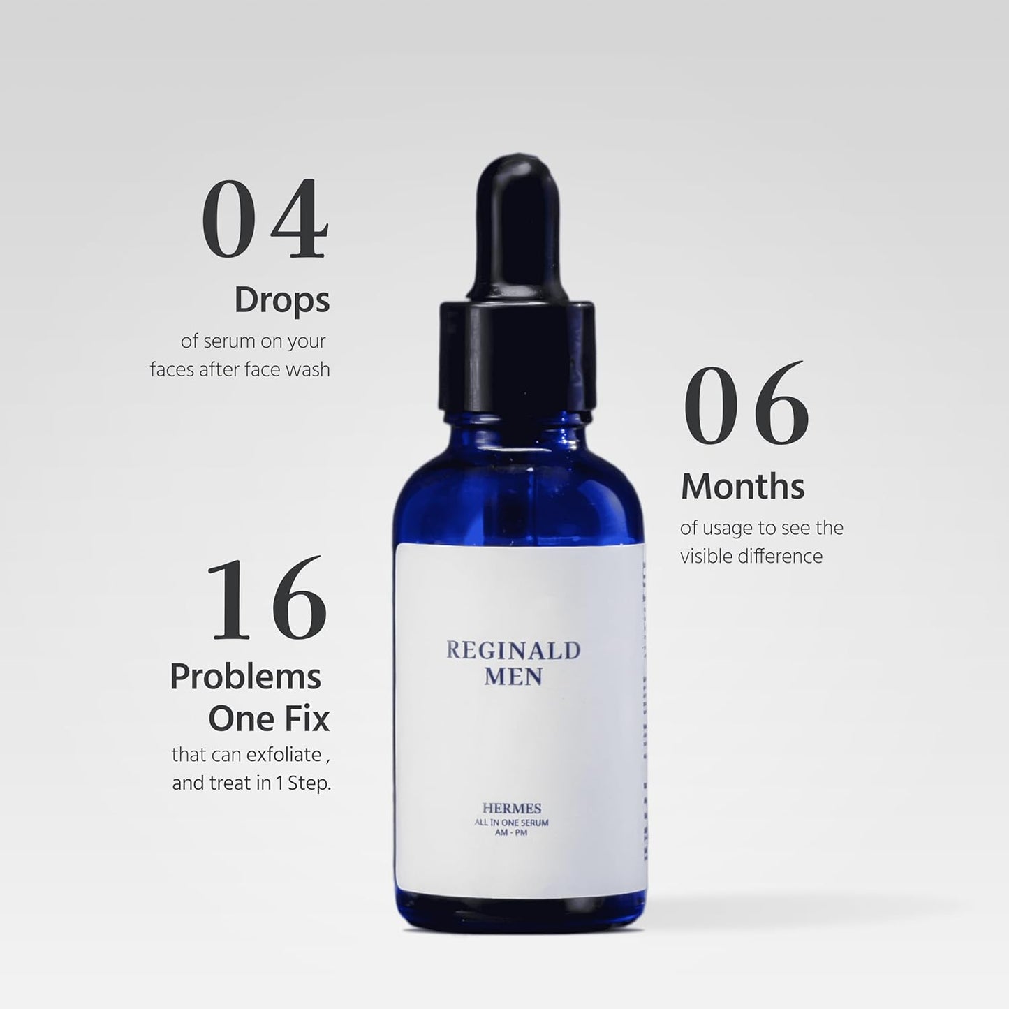 Reginald Men Hermes (30 ml) | All-in-One Face Serum for Skin & Beard Health | Multi-Functional Face & Beard Care | Hydrates, Nourishes & Strengthens | Clinically Proven Formula for Clear, Healthy Skin & Beard