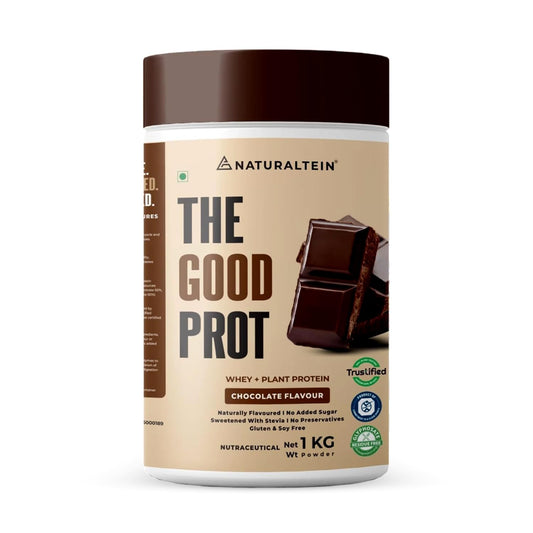 NATURALTEIN The Good Prot â€“ 1 kg (Chocolate) | 22 g Protein per Serving | No Artificial Flavours | Plant & Whey Protein Blend | Naturally Sourced Protein for Strength & Recovery