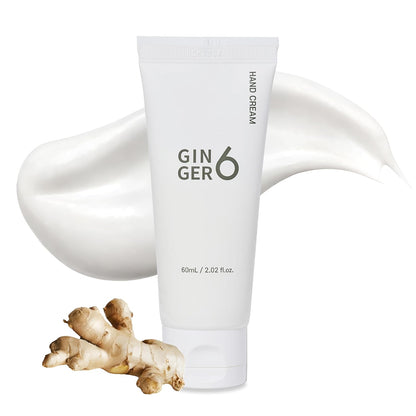 GINGER6 Hand Cream 60ml | 67.6% Ginger Extract Water | Shea Butter & 8 Natural Oils | 8 Hyaluronic Acids Moisturizing | Peptide & Mineral Complex | EWG Green Grade | Green Forest Scent Hydrating Care