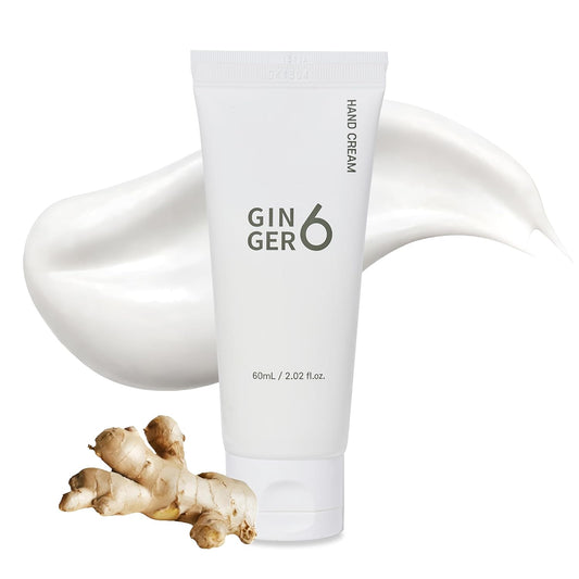 GINGER6 Hand Cream 60ml | 67.6% Ginger Extract Water | Shea Butter & 8 Natural Oils | 8 Hyaluronic Acids Moisturizing | Peptide & Mineral Complex | EWG Green Grade | Green Forest Scent Hydrating Care