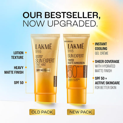 Lakme Sun Expert Tinted Sunscreen SPF 50 PA +++ | Broad spectrum UVA/B protection | Blue light protection | No White Cast | for all dry, oily, normal skin| Matte Finish | 50 ml
