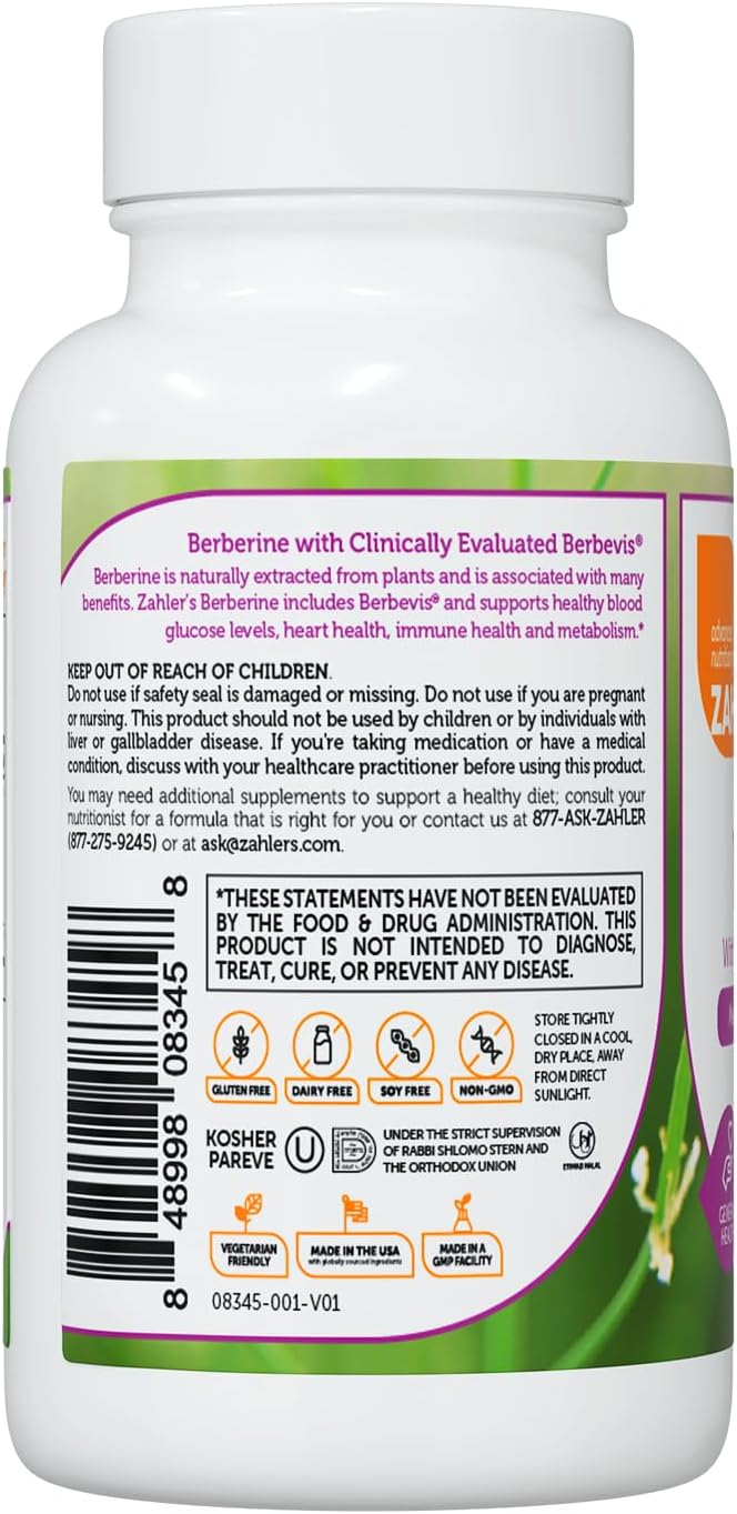 Zahler Berberine - Supports Healthy Metabolism for Busy Adults - Herbal Supplement for Heart Health Support - Easy-to-Swallow Capsules - Kosher, Non-GMO & Gluten-Free - 60 Capsules, 30 Servings