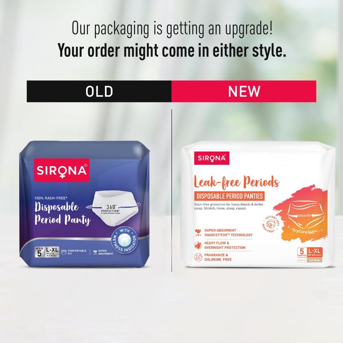 Sirona Disposable Period Panty for Girls & Women | L-XL | Pack of 5 | 360Â° Coverage for Stress Free Periods | Leakage Protection for Heavy Flow | Rash Free | Super Absorbent with Comfortable Fit