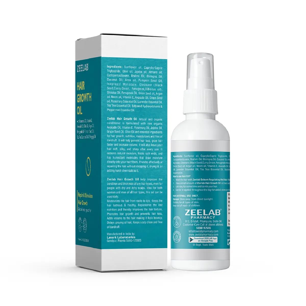 Zeelab Hair Growth Oil 100ml | Herbal Hair Oil for Hair Fall Control & Scalp Nourishment | With Bhringraj, Amla, Onion, Rosemary & Vitamin E | For Men & Women