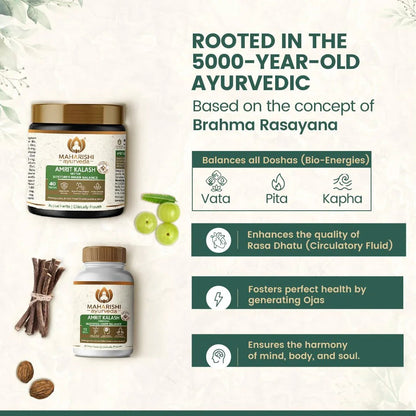 Maharishi Ayurveda Amrit Kalash Immunity Booster | Super Rasayana | Helps Immunity, Daily Wellnes Stress & Anxiety | Improves Heart Health (Ambrosia 60 Tablets & Nectar Paste 600 grams Combo Pack)