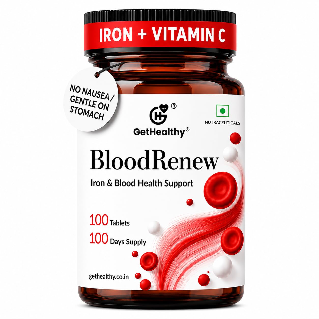 GetHealthyÂ® BloodRenewâ„¢ Iron Supplement with Vitamin C | 100 Iron Tablets for Men & Women | High Absorption Formula for Hemoglobin Support & Energy | 100 Day Supply