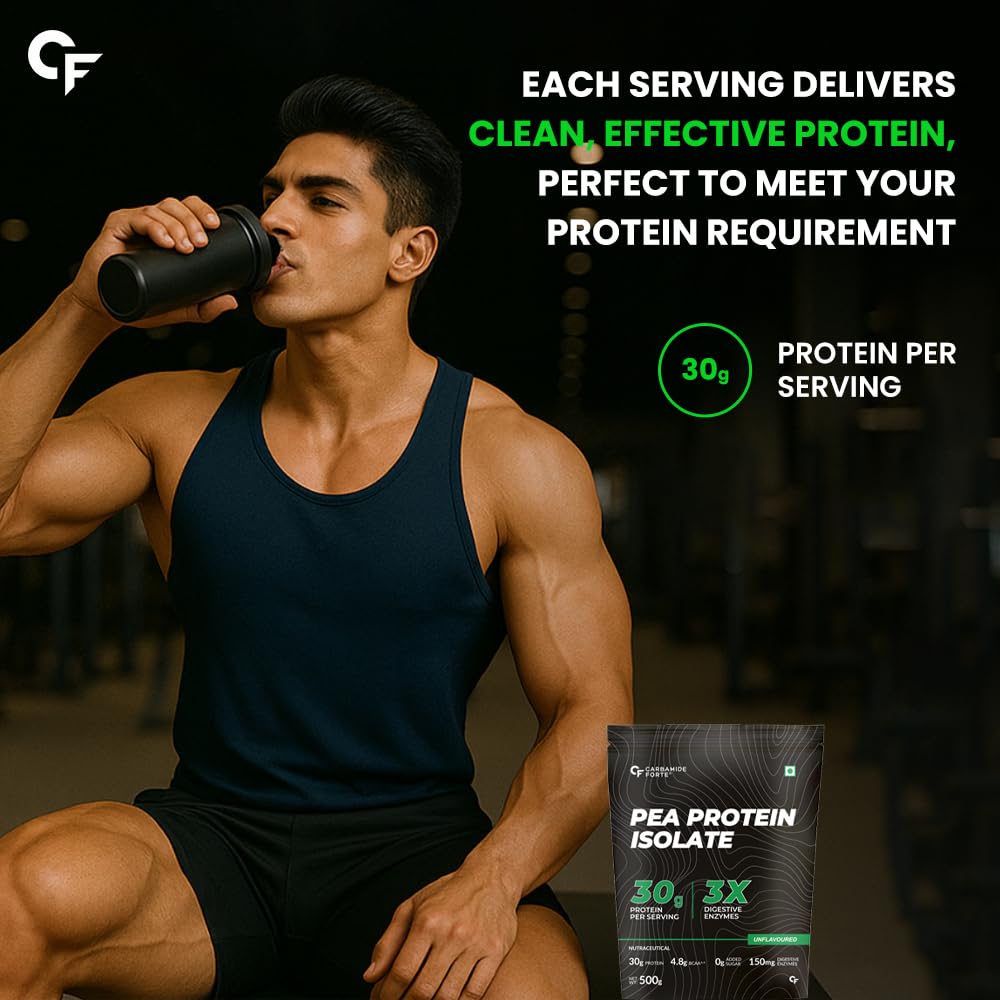Carbamide Forte Pea Protein Isolate 30Grams Per Serving | Plant Based Protein Powder Isolate With 4.8G BCAA | Unflavoured Plant Pea Protein Powder - 500Grams