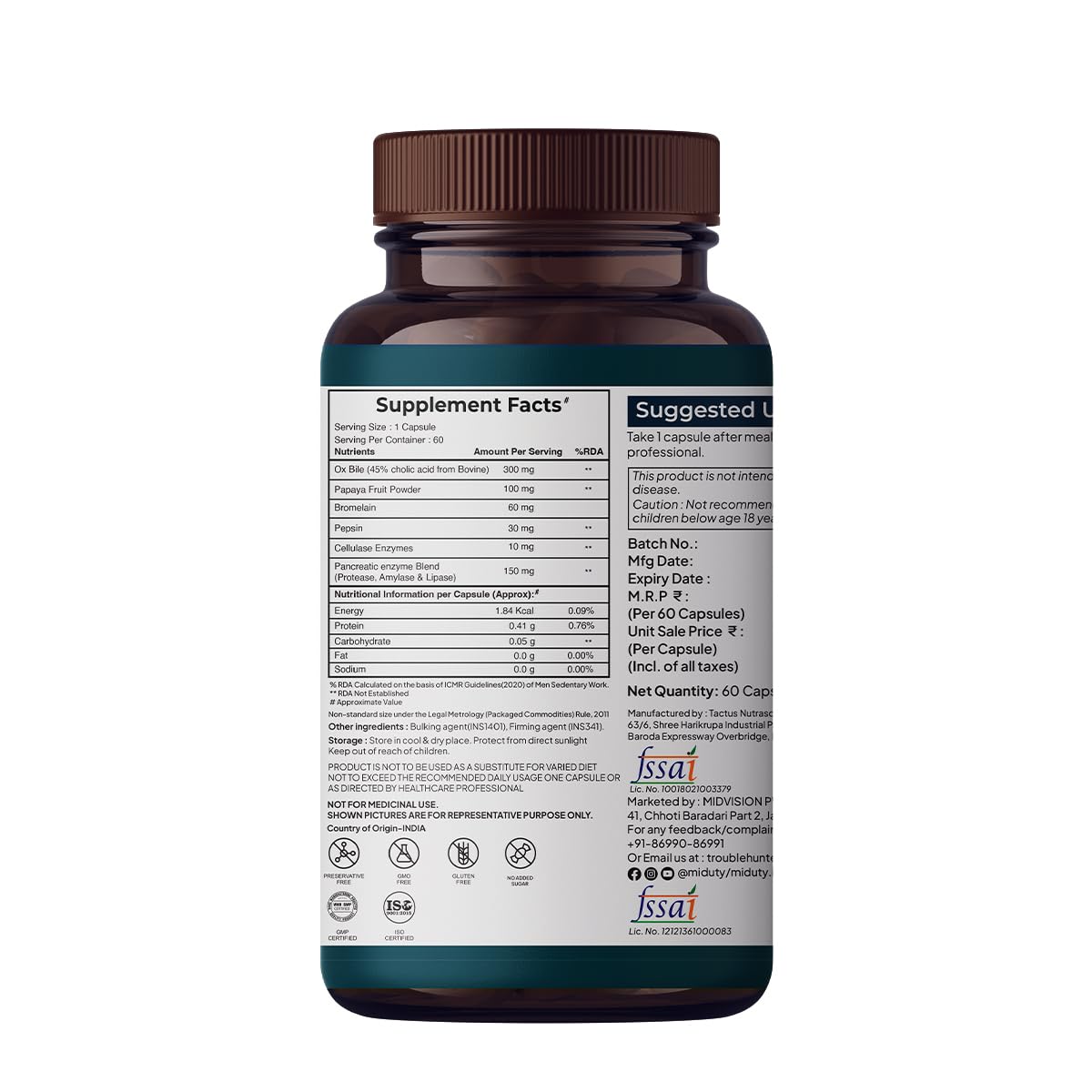 Miduty by Palak Notes Digest Fat Liver Health, Metabolism, Digestion - Fatty Liver Management - Digestive Enzymes - Gut Health Supplements- 60 Capsules