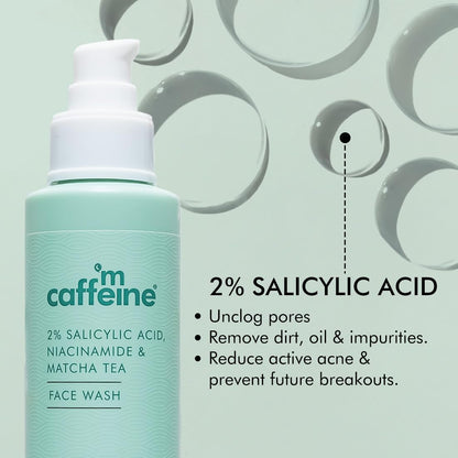 mcaffeine 2% Salicylic Acid Niacinamide & Matcha Tea Face Wash|Anti Acne Cleanser For Pimples|Suitable For Acne Prone & Oily Skin|Fights 99% Bacteria|Sulphate Free Face Wash For Women And Men-100 Ml