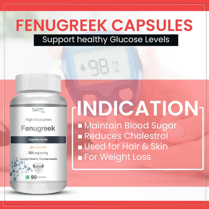 Vokin Biotech Fenugreek Seed Extract Supplement 500mg, Silymarin Extract 300mg Support Healthy Glucose Levels,90 capsules (Pack of 1)