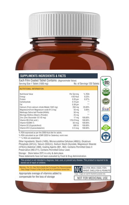 The Body Reserve Calcium, Magnesium, Zinc with Vitamin K2, MK7 & B12 â€“ 120 Tablets for Bone & Joint Health (4-Month Pack)