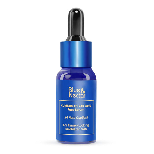 Blue Nectar 24k Gold Serum for Glowing Skin | Natural Kumkumadi Oil Serum for Face Infused with 24K Gold | Ayurvedic Face Serum for Skin Brightening and Skin Firming (24 Herbs, 10ml)