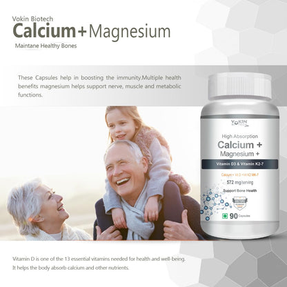 Vokin Biotech Calcium with Magnesium, Vitamin D3 & Vitamin K2- Mk-7 - Support Bone Health- 572mg - (90 Capsule)