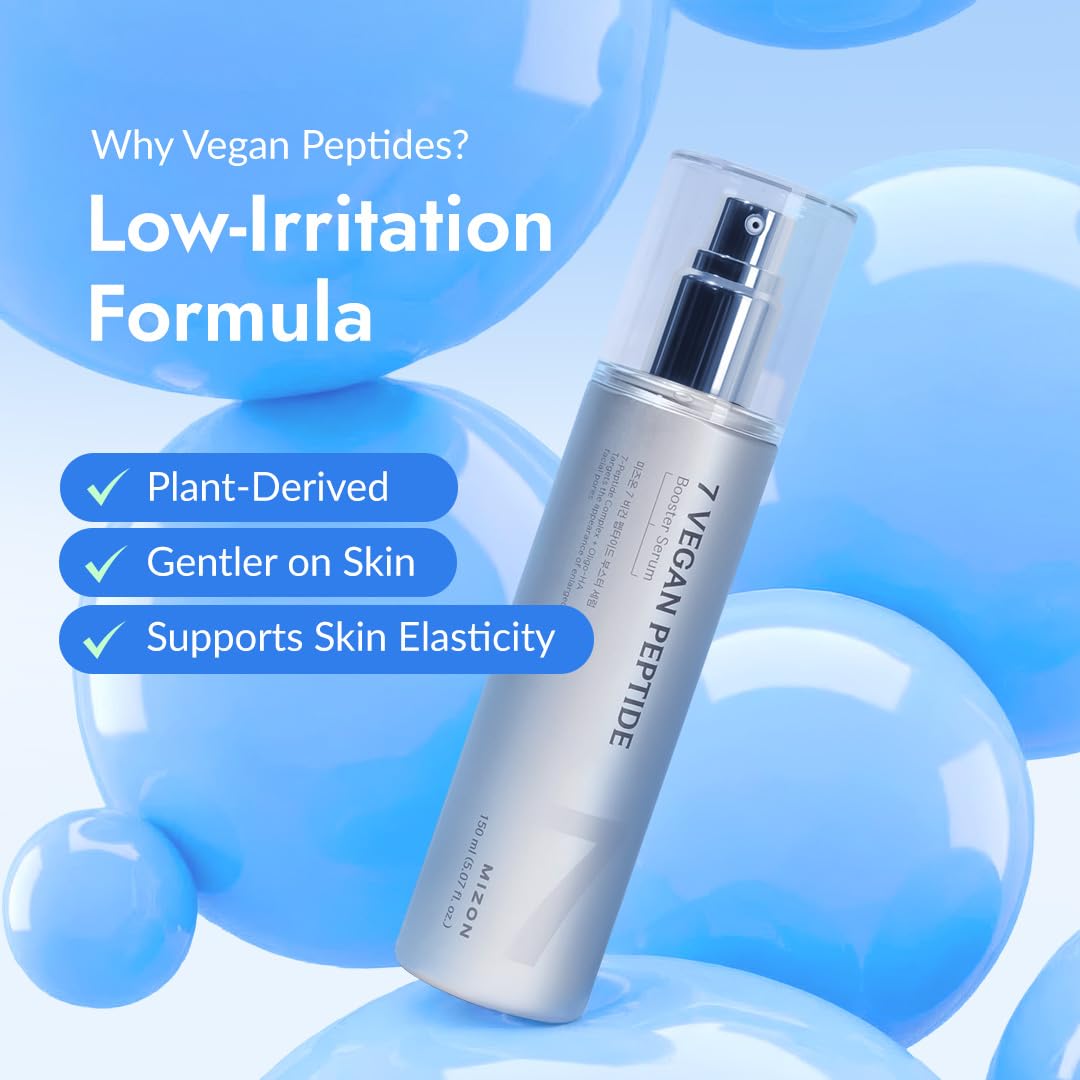 MIZON 7 Vegan Peptide Booster Serum Korean Anti-Aging Face Serum with Niacinamide & Hyaluronic Acid Hydrating Firming & Smoothing Skincare for Fine Lines & Skin Repair â€“ 150 ml