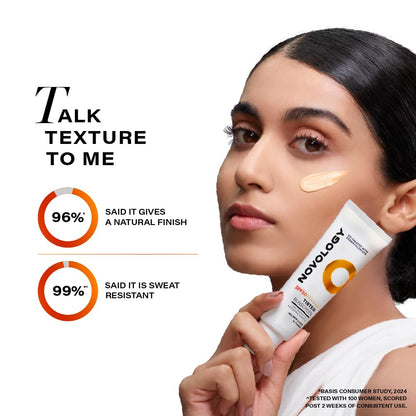 Novology SPF 50 PA++++ Tinted Sunscreen for Pigmentation, Dark Spots and Acne Marks | Blends into Natural Finish | For All Skin Types | 50 g