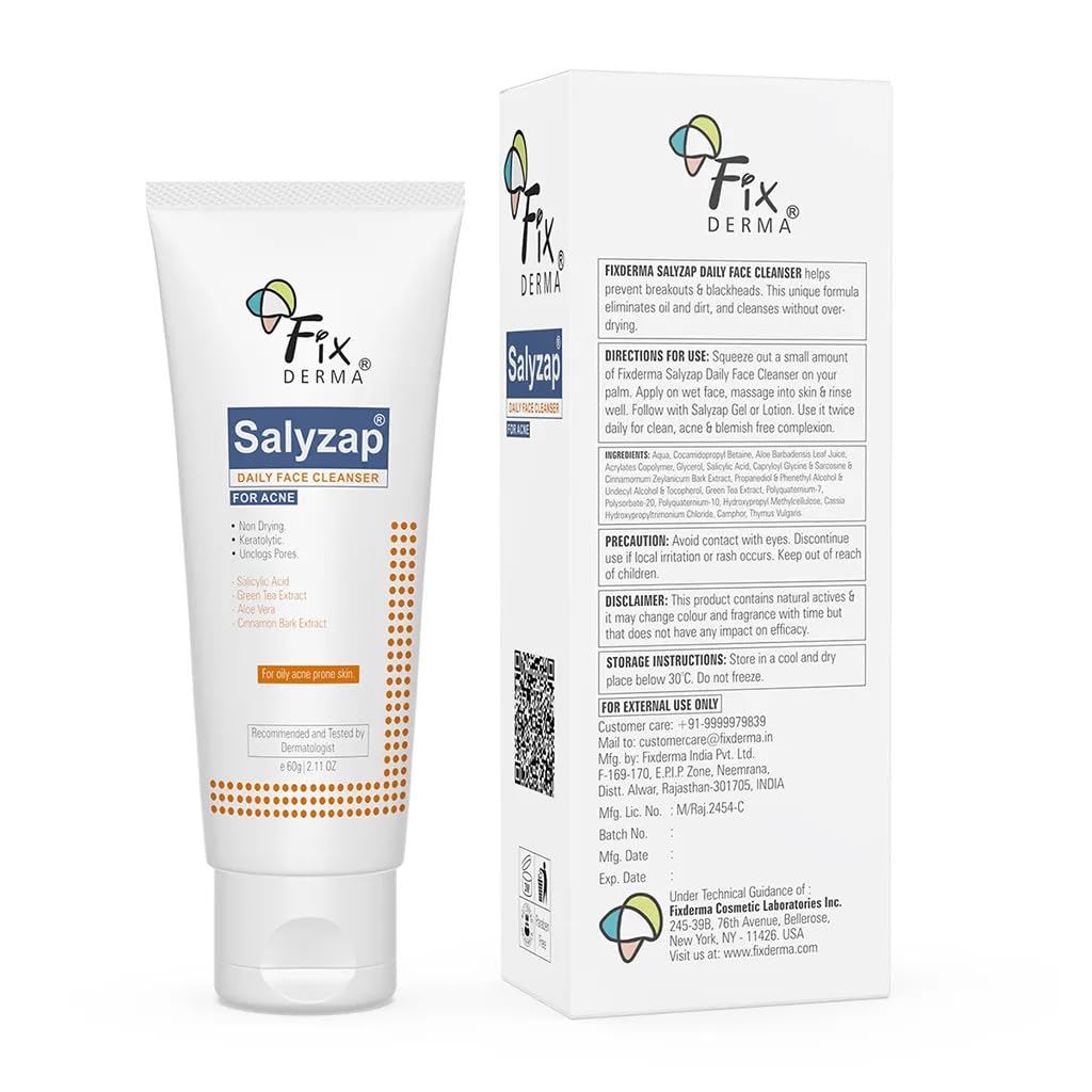 Fixderma 2% Salicylic Acid Face Wash for Oily Skin | Sulphate Free | Face Cleanser for Acne or Pimples | Acne Clearing Face Wash for Men & Women - 60 ML