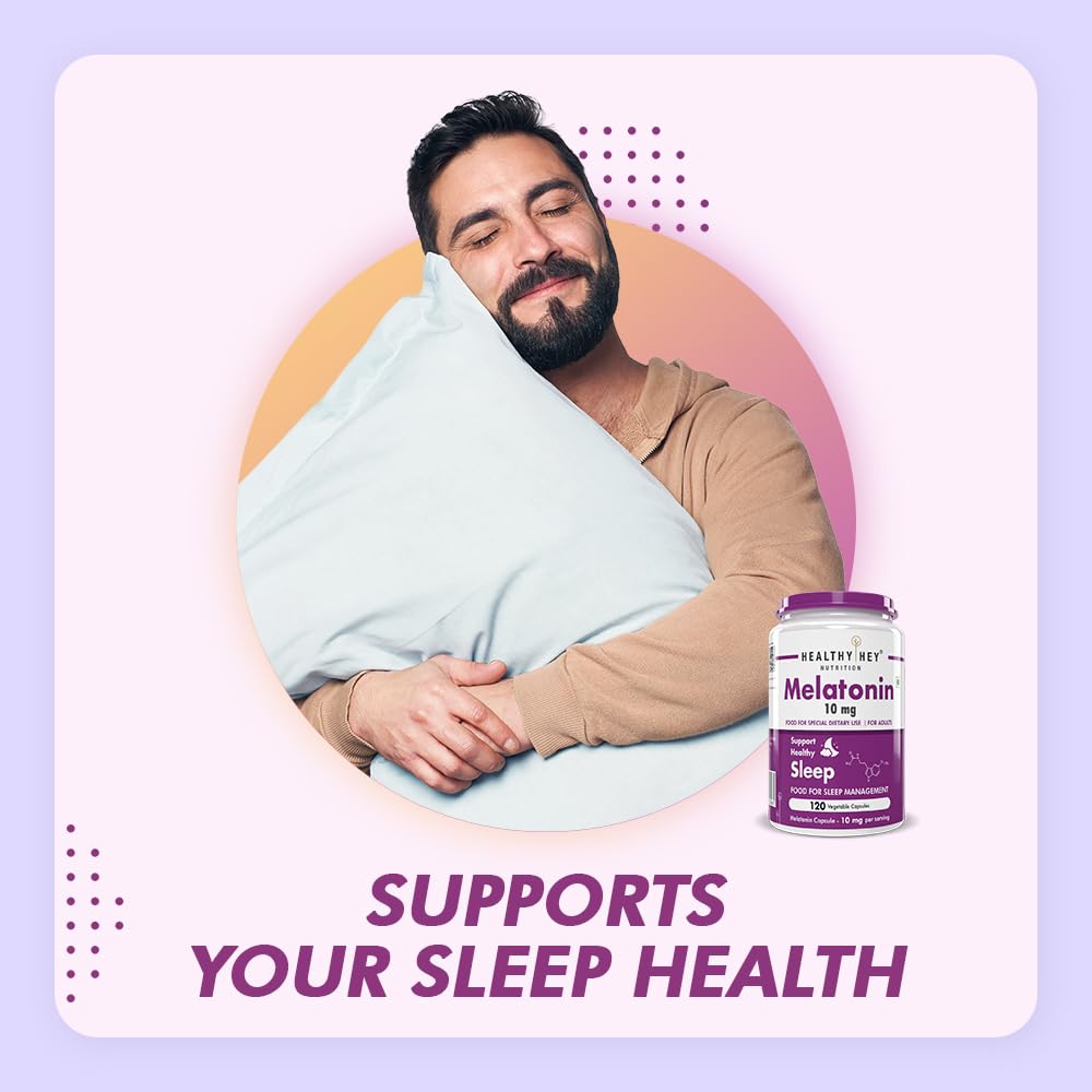 HealthyHey Nutrition Melatonin 10mg, Pack of 120 vegetable capsules - Promotes Sleep and Relaxation (10mg)