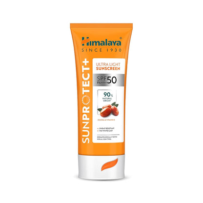 Himalaya Sun Protect+ Ultra Light Sunscreen | 90% Natural Origin Ingredients | In vivo tested SPF 50 PA++++ | Dermatologically tested for all skin types | No white cast | Sweat Resistant | 50g