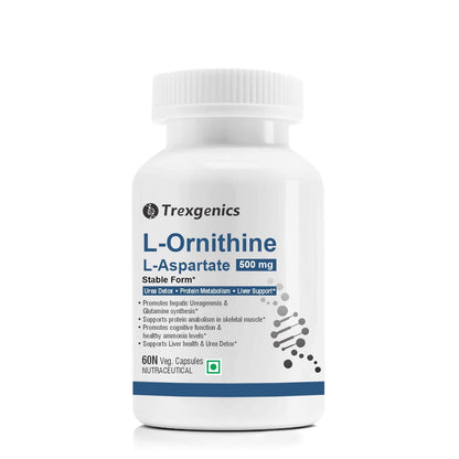 TrexgenicsÂ® L-ORNITHINE Stable form as L-Aspartate 500mg Urea Detox, Protein Metabolism, Liver Support (60 Vcaps) (1)