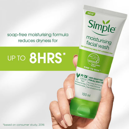 Simple Kind To Skin Moisturising Facial Wash 100 ml | 100% Soap-Free Facewash | For normal to dry skin