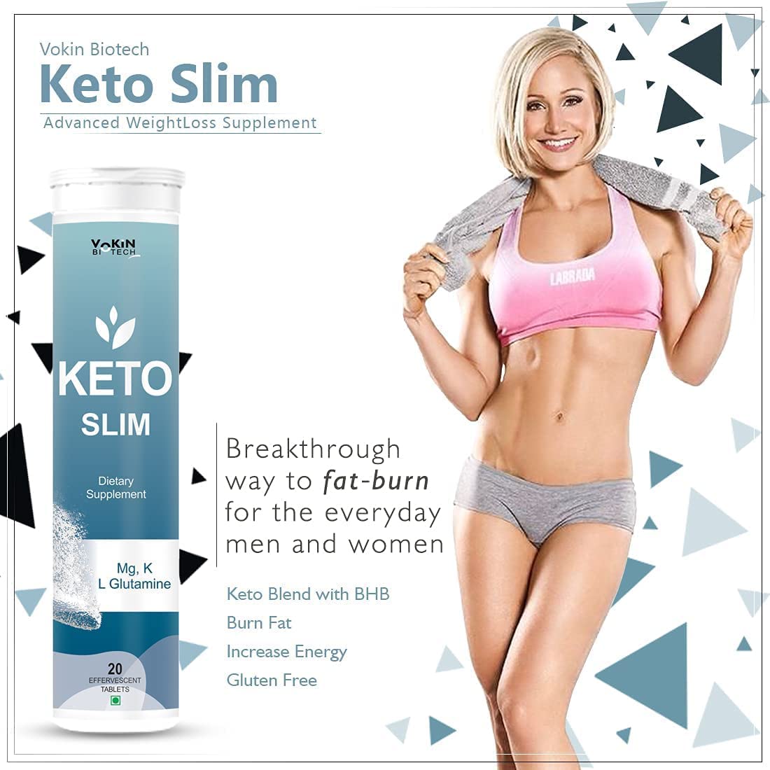Vokin Biotech Keto Slim Tablets For Weight Loss Dietary Supplement Effervescent Water Soluble (20 Tablets)